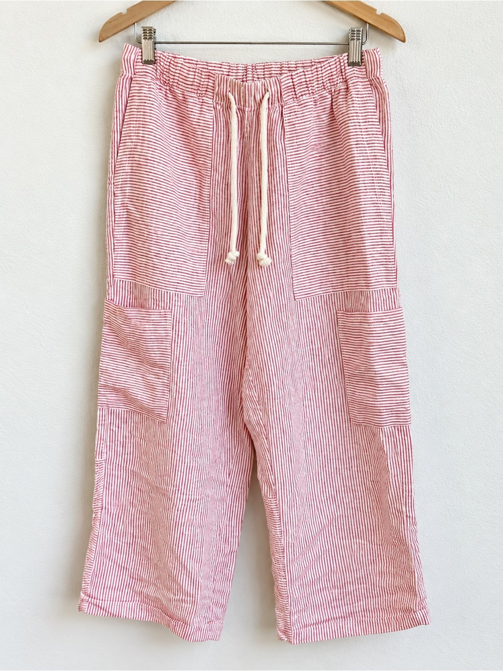 Left On Friday 100% Linen Striped Balloon Pants M
